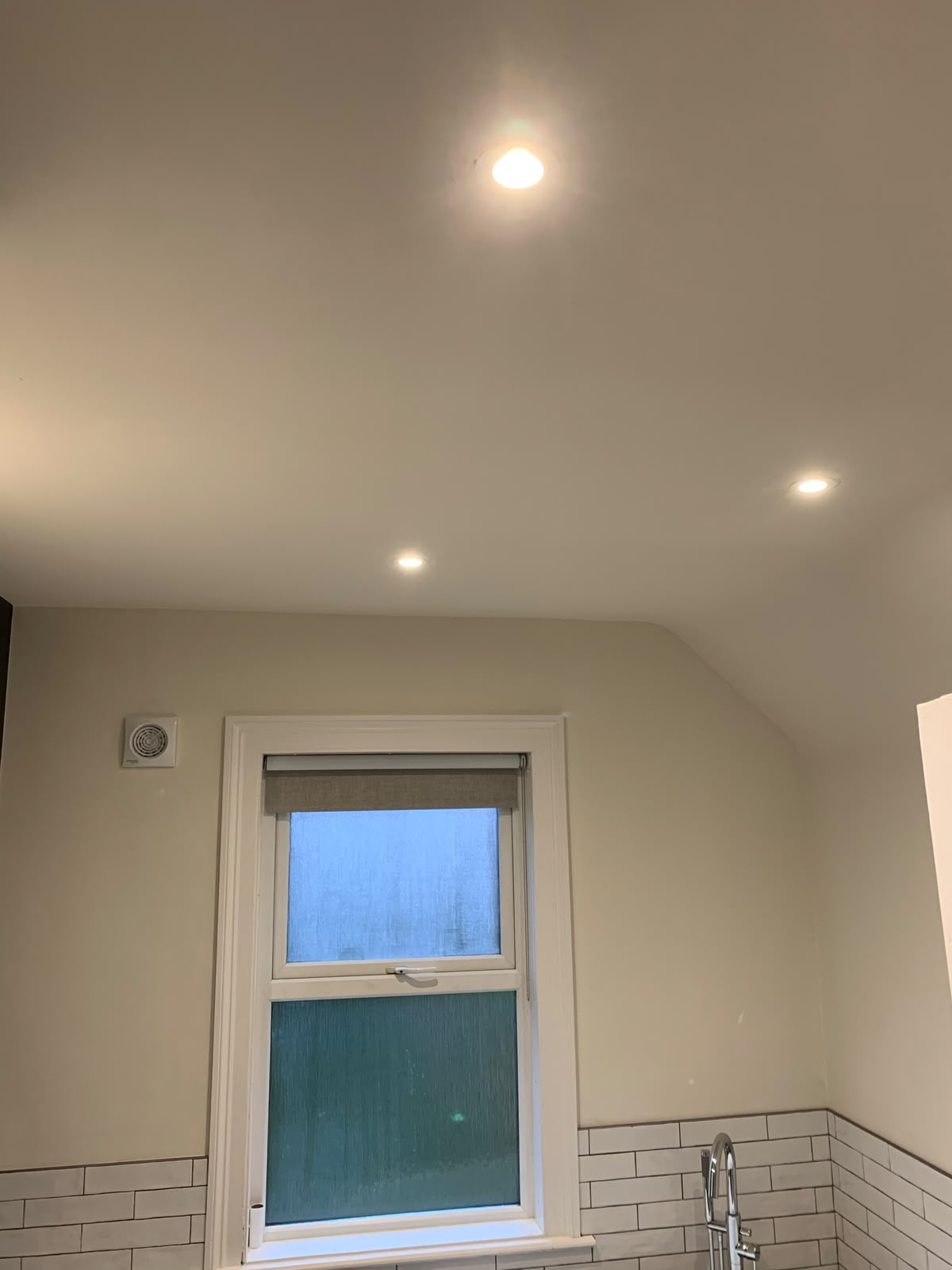 Bathroom vanity area with mirror lighting and shaver socket — domestic bathroom electrical installation by D.P.L Electrical Services
